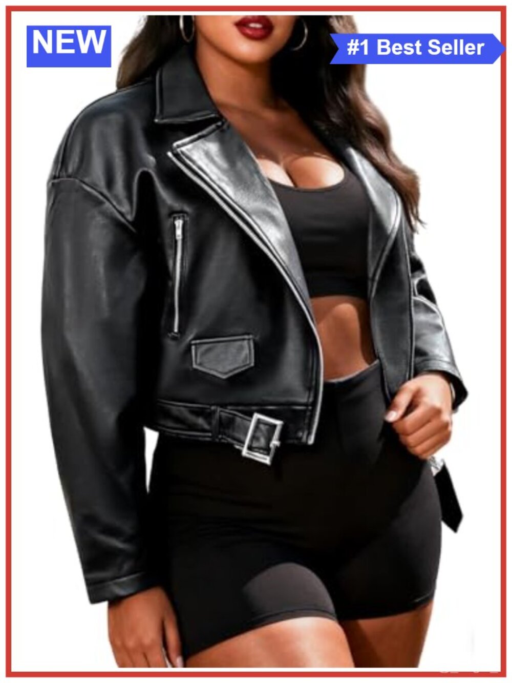 Faux Leather Moto Jacket Oversized Belted Zip Up Long Sleeve Fall Winter Coat
